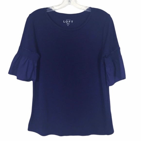 LOFT AnnTaylor Loft Blouse Ruffle Sleeves Blue Size S - Picture 7 of 7